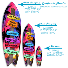 Load image into Gallery viewer, PALM SPRINGS, WOOD SURFBOARD WALL HANGINGS, MAGNETS AND KEY-CHAINS PRICED FROM:
