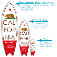 Load image into Gallery viewer, PALM SPRINGS, WOOD SURFBOARD WALL HANGINGS, MAGNETS AND KEY-CHAINS PRICED FROM: