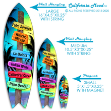 Load image into Gallery viewer, PALM SPRINGS, WOOD SURFBOARD WALL HANGINGS, MAGNETS AND KEY-CHAINS PRICED FROM: