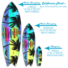 Load image into Gallery viewer, LOS ANGELES, WOOD SURFBOARD WALL HANGINGS, MAGNETS AND KEY-CHAINS PRICED FROM: