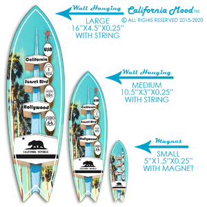 HOLLYWOOD, WOOD SURFBOARD WALL HANGINGS, MAGNETS AND KEY-CHAINS PRICED FROM: