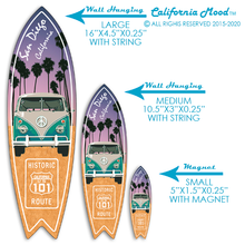 Load image into Gallery viewer, SAN DIEGO, WOOD SURFBOARD WALL HANGING, MAGNETS AND KEY-CHAINS PRICED FROM: