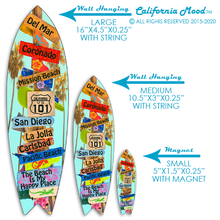 Load image into Gallery viewer, SAN DIEGO, WOOD SURFBOARD WALL HANGINGS, MAGNETS AND KEY-CHAINS PRICED FROM: