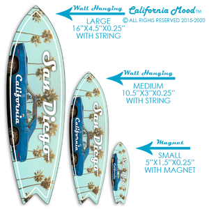 SAN DIEGO, WOOD SURFBOARD WALL HANGINGS, MAGNETS AND KEY-CHAINS PRICED FROM: