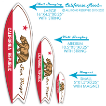 Load image into Gallery viewer, SAN DIEGO, WOOD SURFBOARD WALL HANGINGS, MAGNETS AND KEY-CHAINS PRICED FROM:
