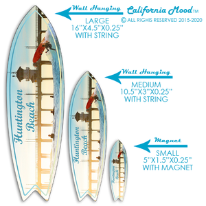 HUNTINGTON BEACH, WOOD SURFBOARD WALL HANGINGS, MAGNETS AND KEY-CHAINS  PRICED FROM:
