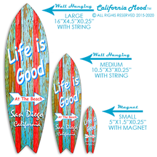 Load image into Gallery viewer, SAN DIEGO, WOOD SURFBOARD WALL HANGINGS, MAGNETS AND KEY-CHAINS PRICED FROM: