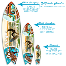 Load image into Gallery viewer, SAN DIEGO, WOOD SURFBOARD WALL HANGINGS AND MAGNETS PRICED FROM:
