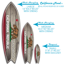 Load image into Gallery viewer, SAN DIEGO, WOOD SURFBOARD WALL HANGINGS, MAGNETS AND KEY-CHAINS PRICED FROM: