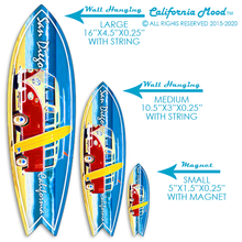 Load image into Gallery viewer, SAN DIEGO, WOOD SURFBOARD WALL HANGINGS, MAGNETS AND KEY-CHAINSPRICED FROM:
