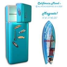 Load image into Gallery viewer, SAN FRANCISCO, WOOD SURFBOARD WALL HANGINGS, MAGNETS AND KEY-CHAINS PRICED FROM: