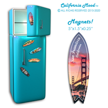 Load image into Gallery viewer, SAN FRANCISCO, WOOD SURFBOARD WALL HANGINGS, MAGNETS AND KEY-CHAINS PRICED FROM: