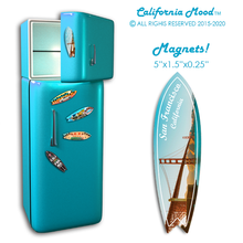 Load image into Gallery viewer, SAN FRANCISCO, WOOD SURFBOARD WALL HANGINGS, MAGNETS AND KEY-CHAINS PRICED FROM: