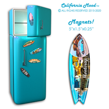 Load image into Gallery viewer, MONTEREY, WOOD SURFBOARD WALL HANGINGS, MAGNETS AND KEY-CHAINS PRICED FROM: