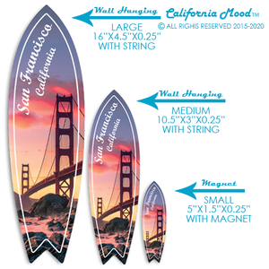 SAN FRANCISCO, WOOD SURFBOARD WALL HANGINGS, MAGNETS AND KEY-CHAINS PRICED FROM: