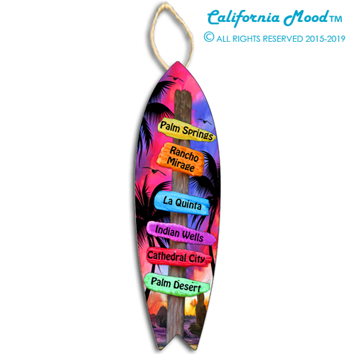 PALM SPRINGS, WOOD SURFBOARD WALL HANGINGS, MAGNETS AND KEY-CHAINS PRICED FROM: