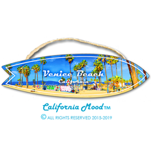 Load image into Gallery viewer, VENICE BEACH, WOOD SURFBOARD WALL HANGINGS, MAGNETS AND KEY-CHAINS PRICED FROM: