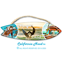 Load image into Gallery viewer, SAN DIEGO, WOOD SURFBOARD WALL HANGINGS AND MAGNETS PRICED FROM: